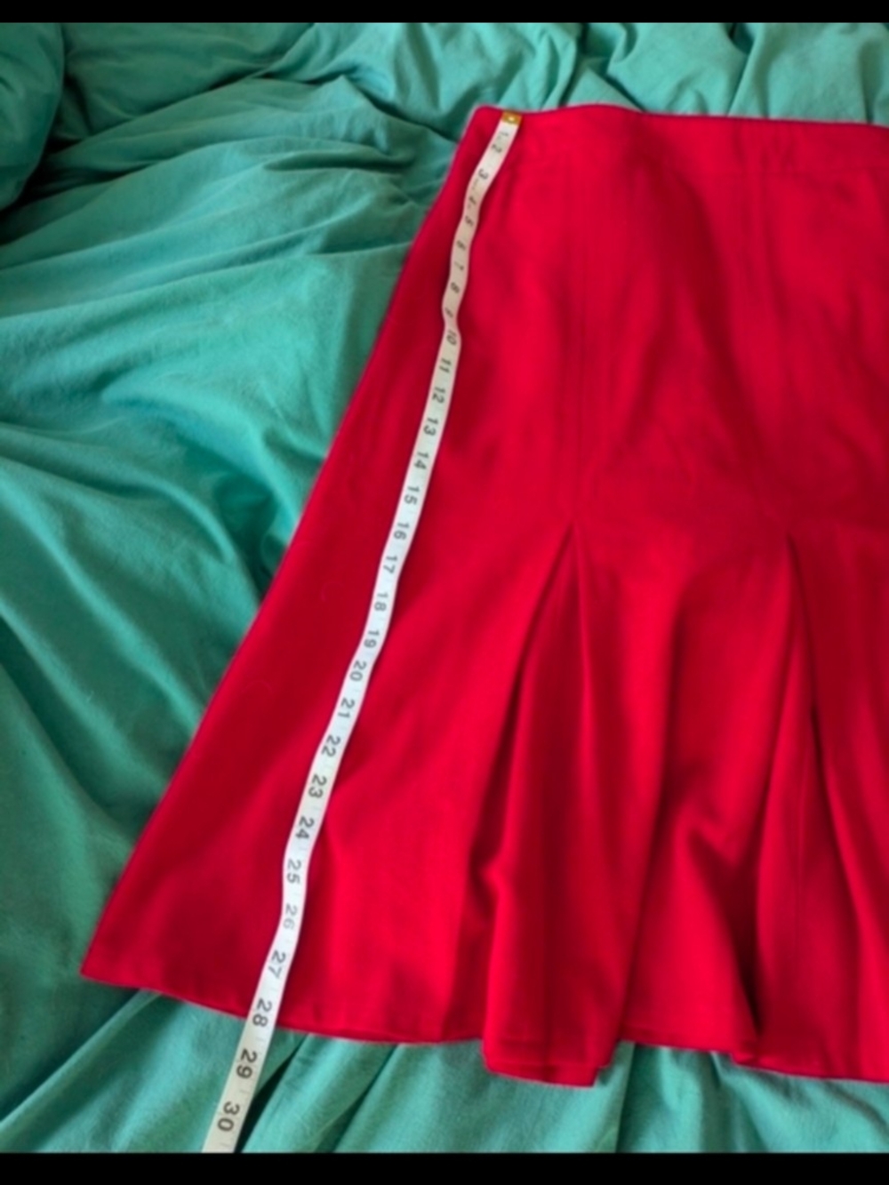 Retro Red Flared Skirt Classic A-Line With Pleats And Drop Waist - Picture 6 of 9